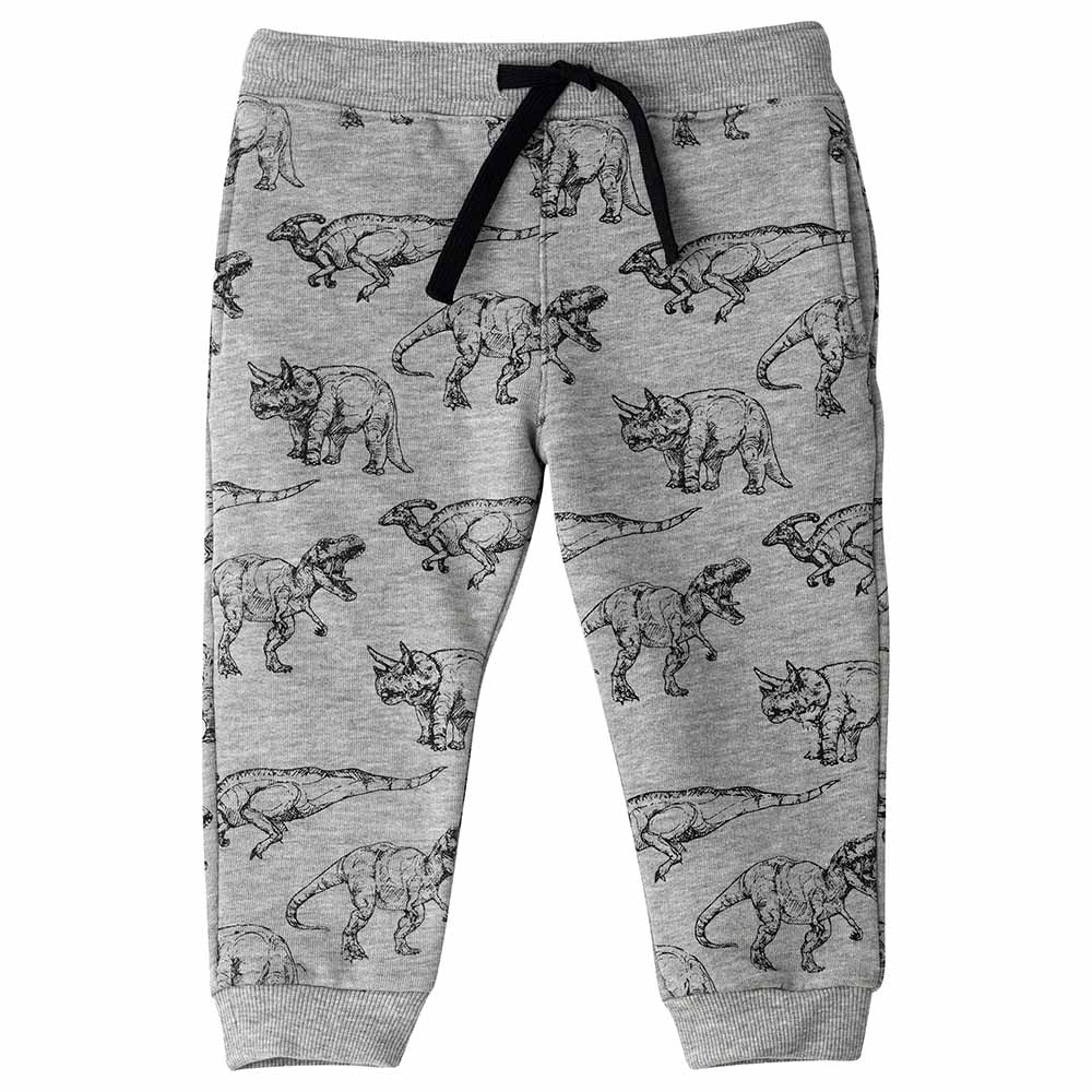Jam Dino Print Knit Joggers with Drawcord - Grey
