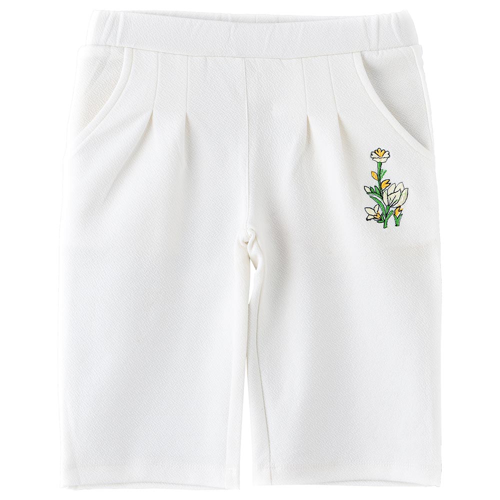 Jelliene Woven Cullotte Pants with Wmb at Pocket - White