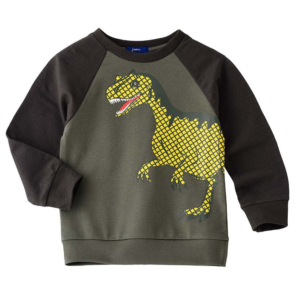 Jam Printed Knit Long Sleeves Sweat Shirt Olive - Green