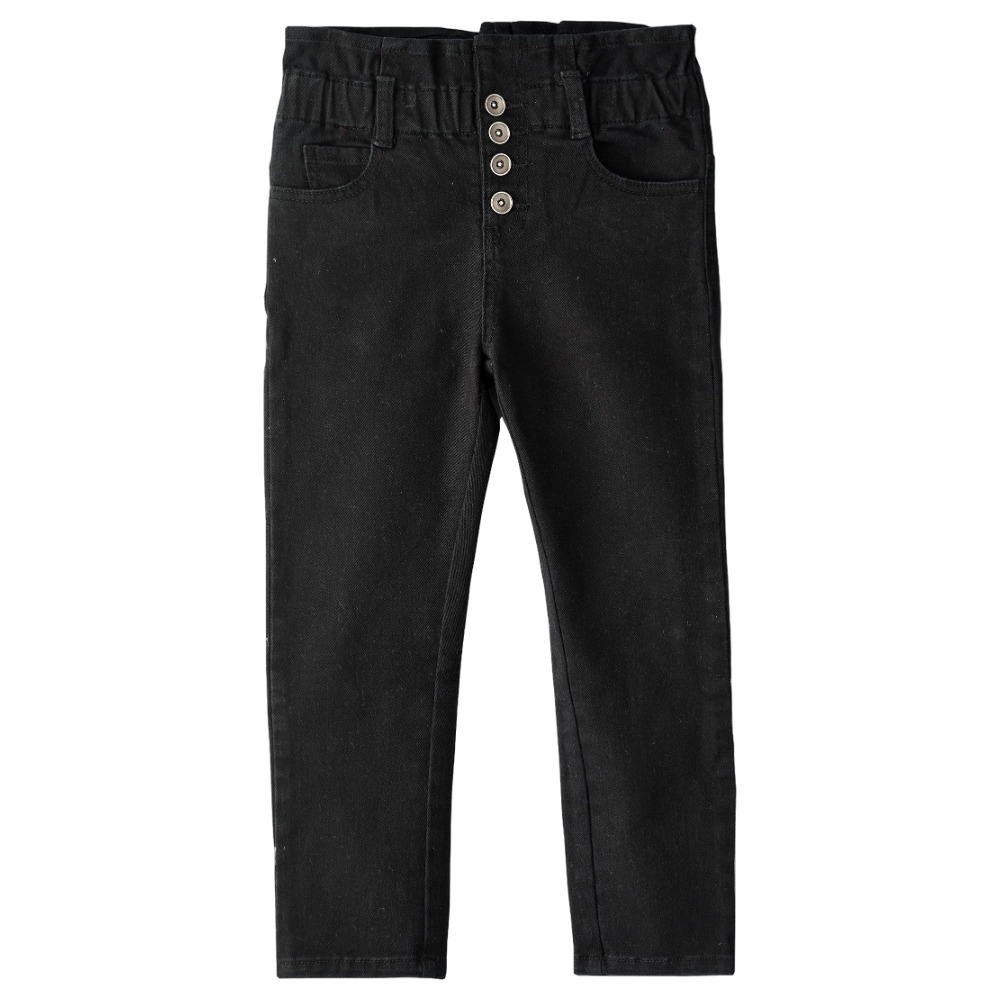 Jelliene Denim High Waist Pants with Shank Button - Black