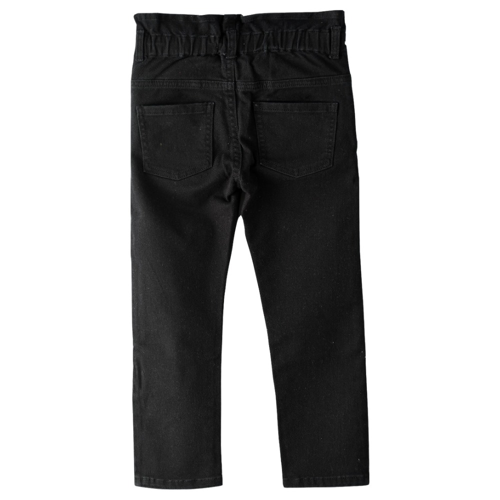 Jelliene Denim High Waist Pants with Shank Button - Black