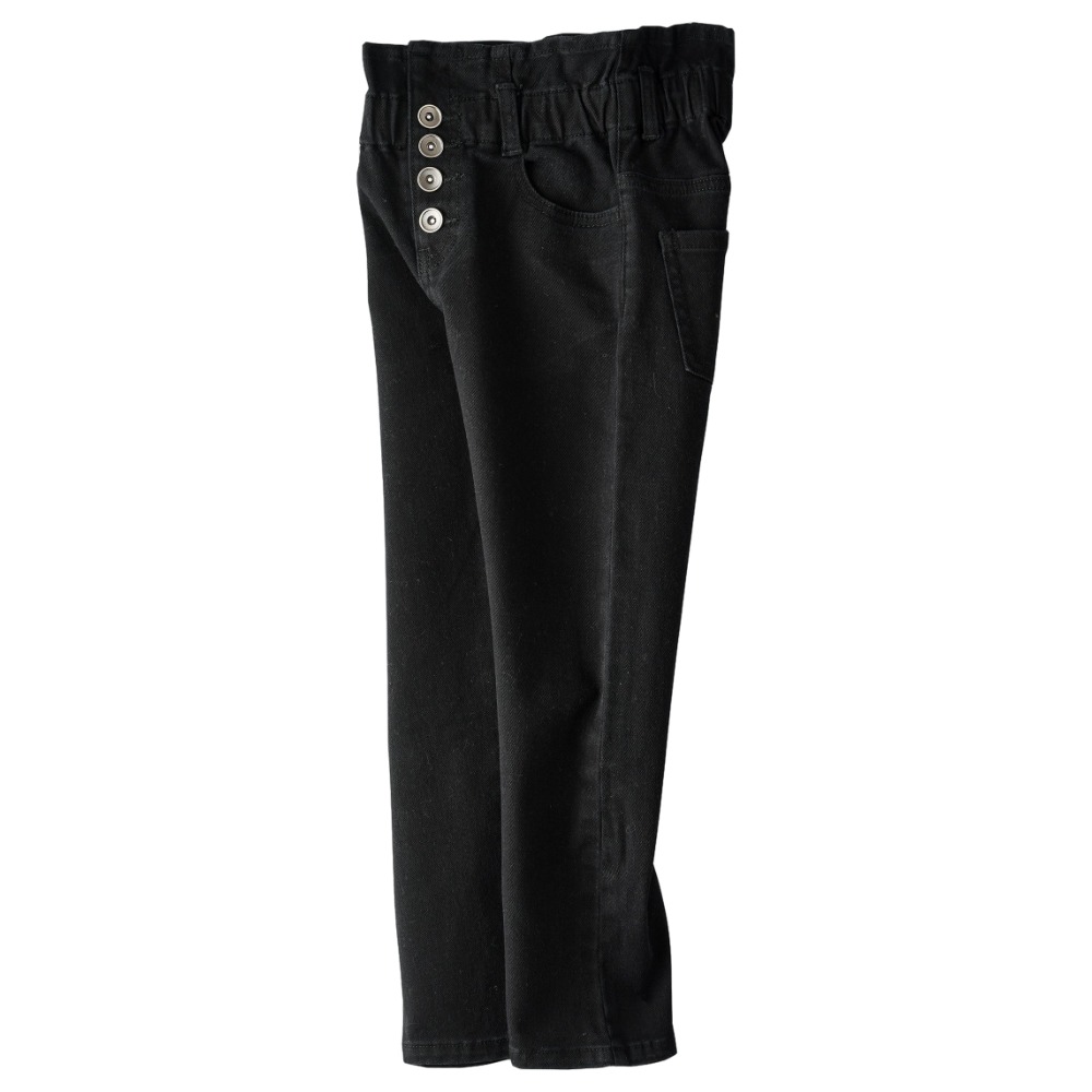 Jelliene Denim High Waist Pants with Shank Button - Black