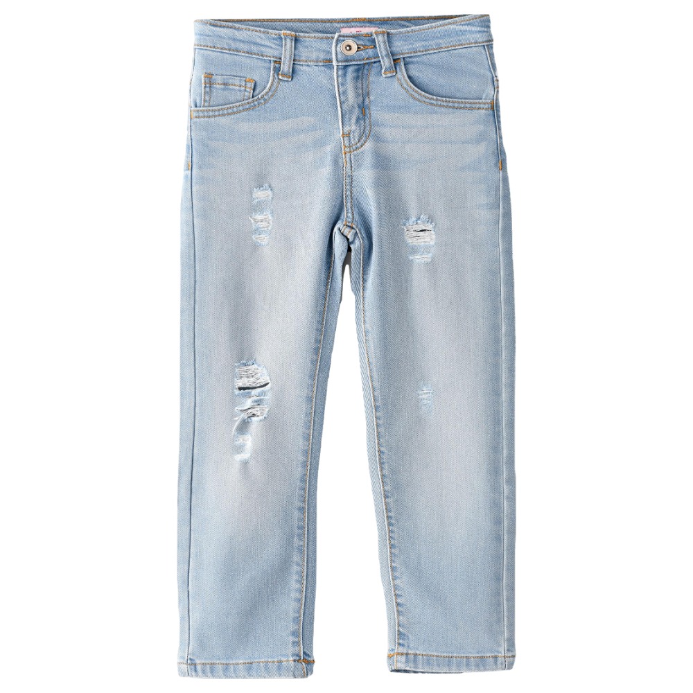 Jelliene Woven Denim Pants with Ripping at Front - Blue