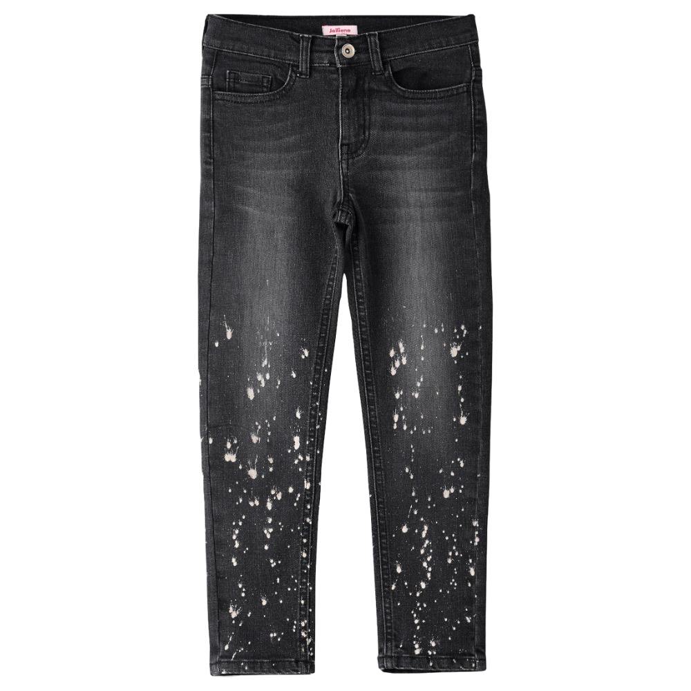 Jelliene Denim Pants with Spray Effect at Bottom - Black
