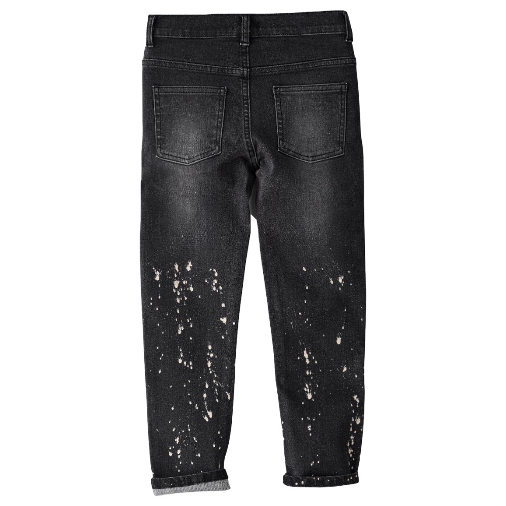 Jelliene Denim Pants with Spray Effect at Bottom - Black