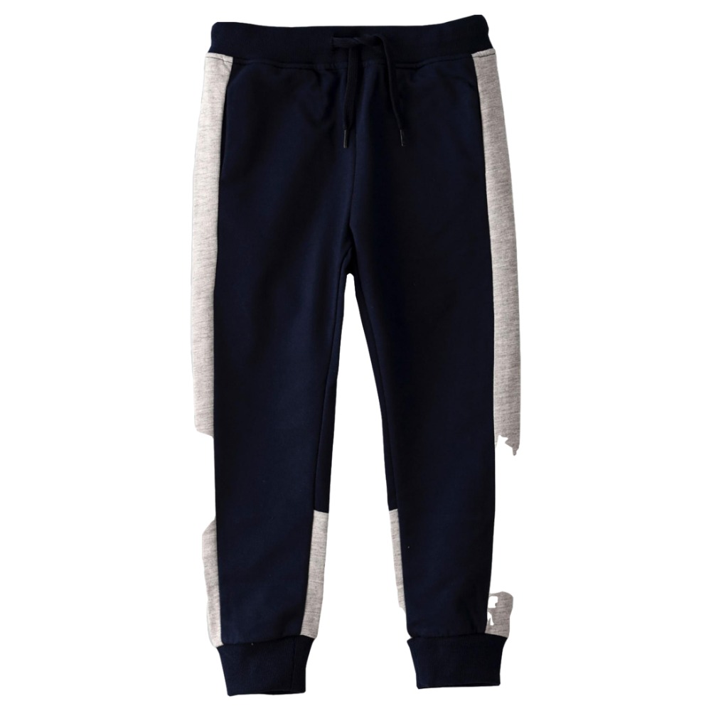 Jam Knit Joggers with Contrast Panel at Bottom - Black