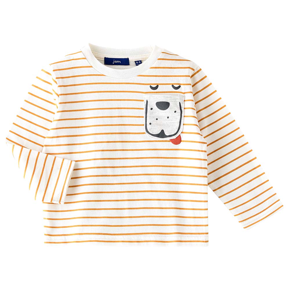 Jam Stripes Knit Top with Small Pocket - Yellow