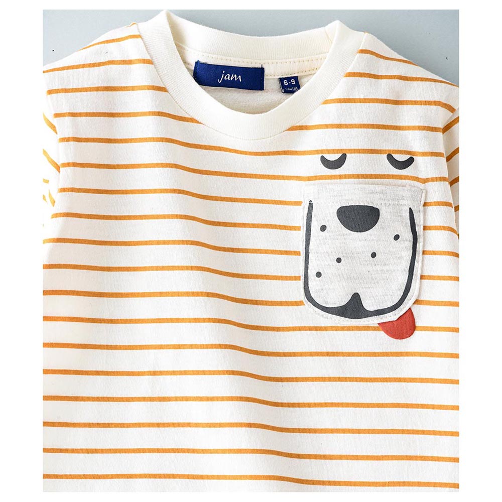 Jam Stripes Knit Top with Small Pocket - Yellow