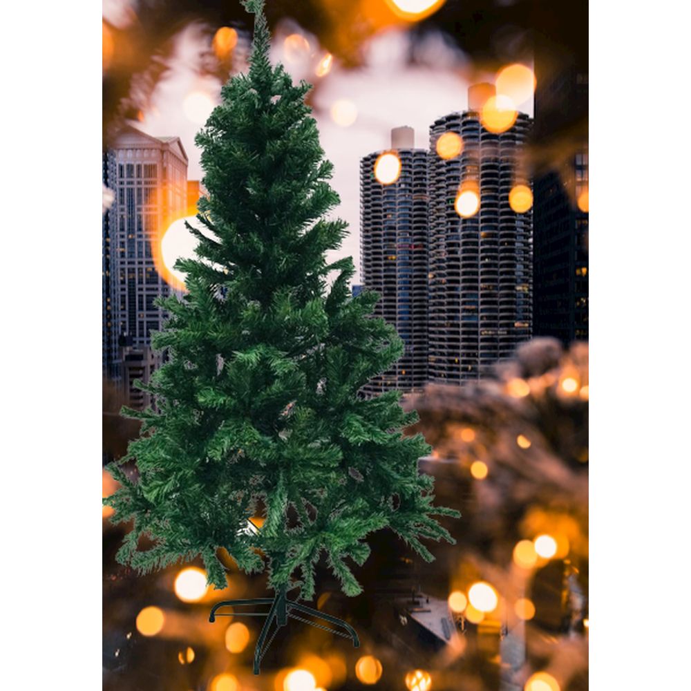 Merry Christmas - Christmas Pine Tree with Ornaments and Metal Stand - 5ft