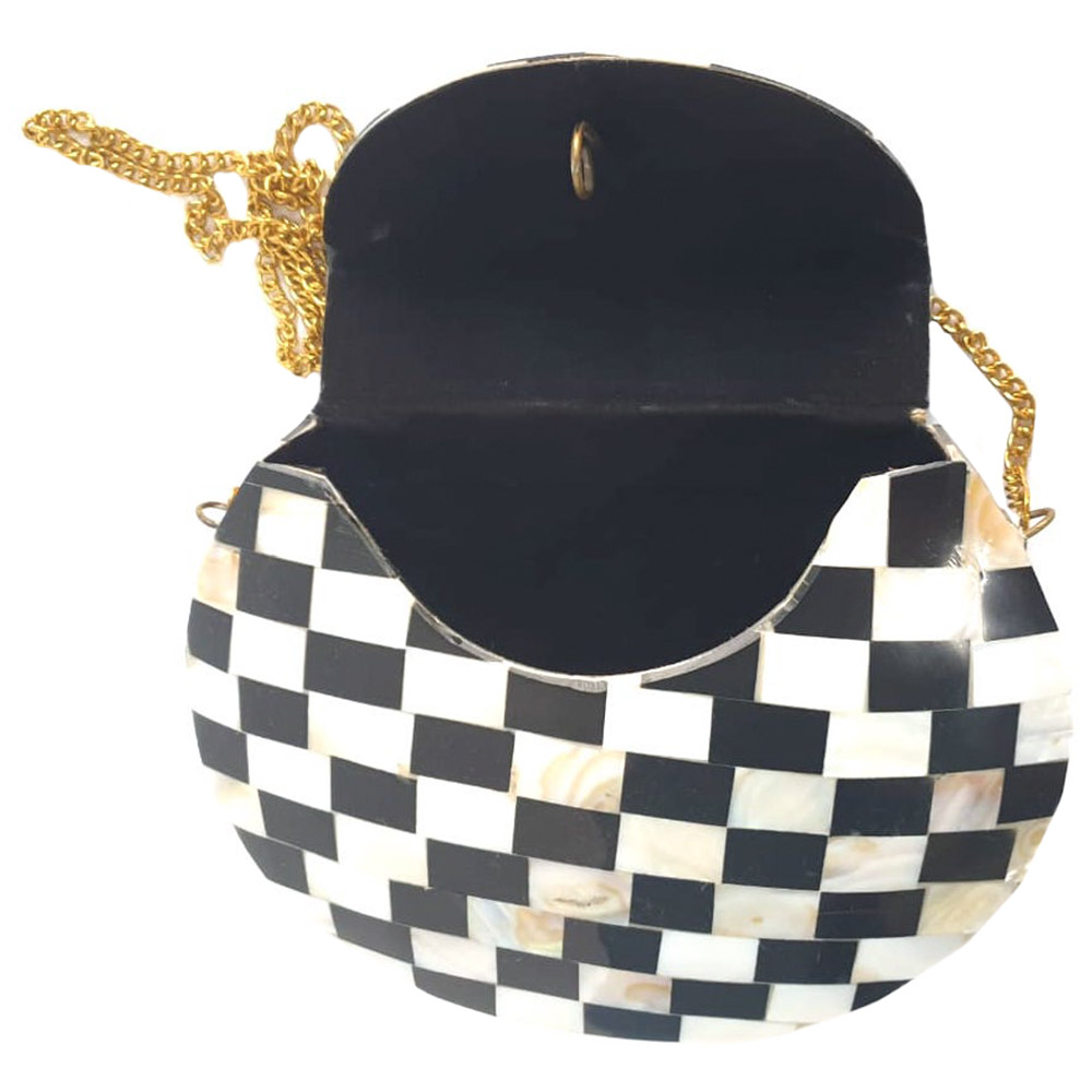 Kaf Craft - Handcrafted Stone Mosaic Purse - Black/White