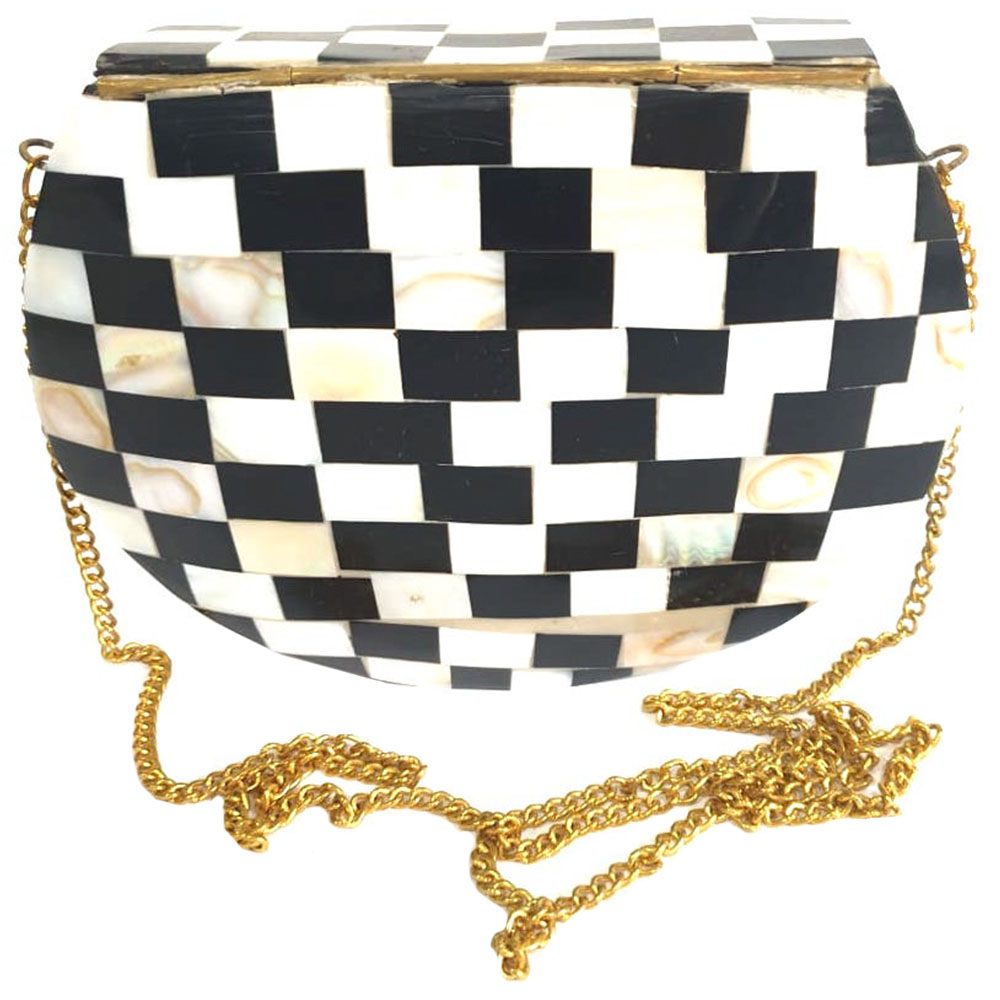 Kaf Craft - Handcrafted Stone Mosaic Purse - Black/White