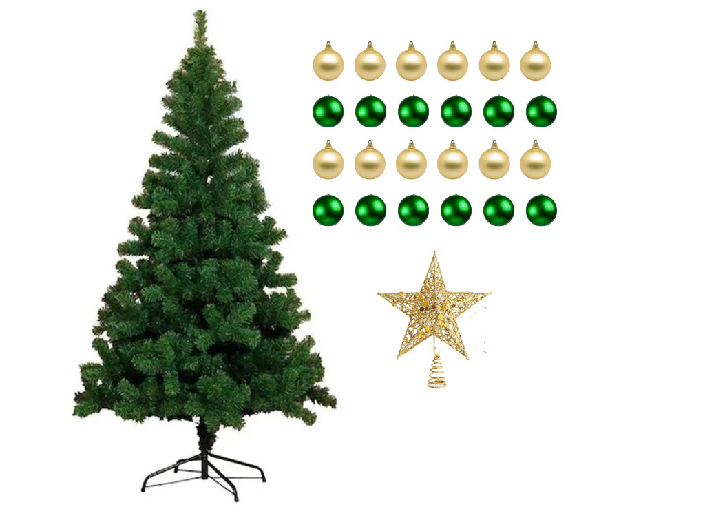 Merry Christmas - Christmas Pine Tree with with Ornaments and Metal Stand - 6ft