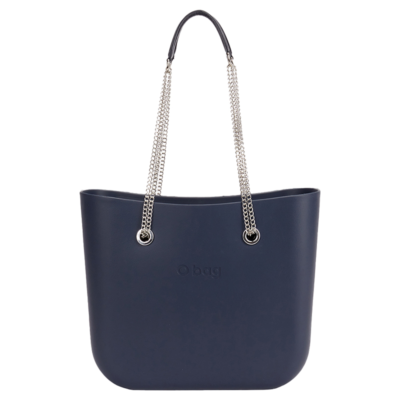 O Bag - Classic with Long Double Chain Handles Handbag - Navy Blue