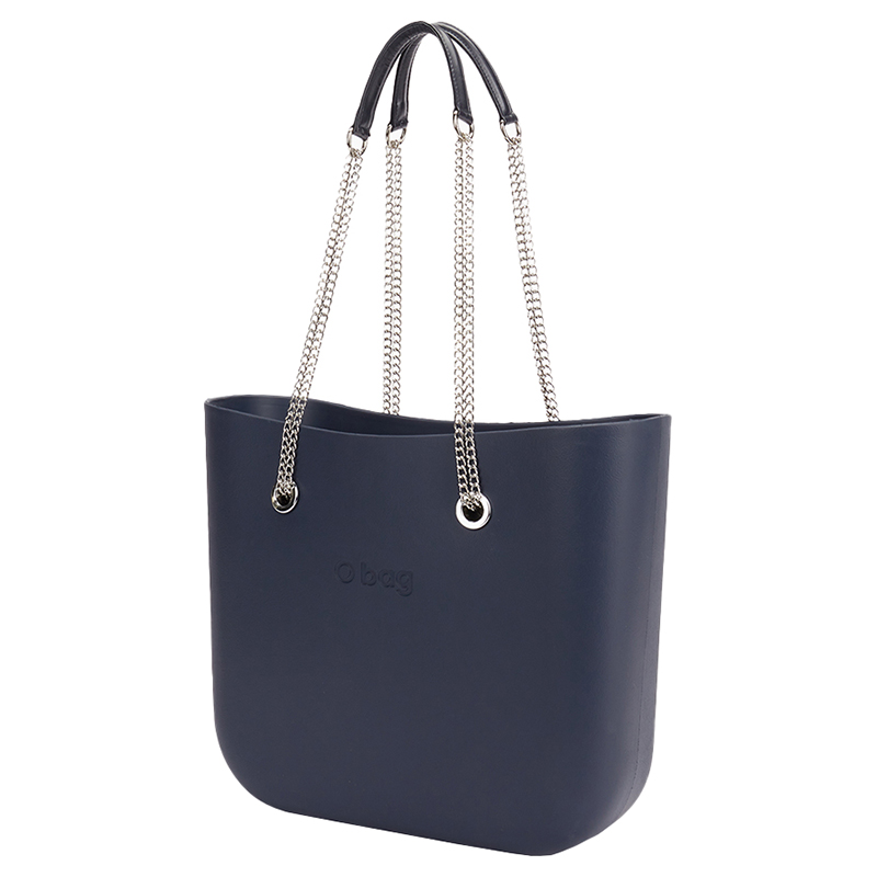 O Bag - Classic with Long Double Chain Handles Handbag - Navy Blue