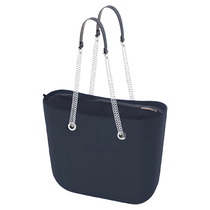 O Bag - Classic with Long Double Chain Handles Handbag - Navy Blue
