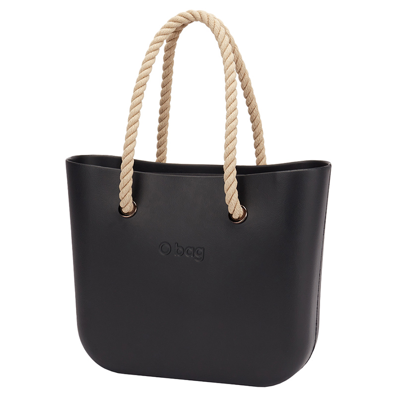 O Bag - Classic with Rope Sand Handles Handbag - Black