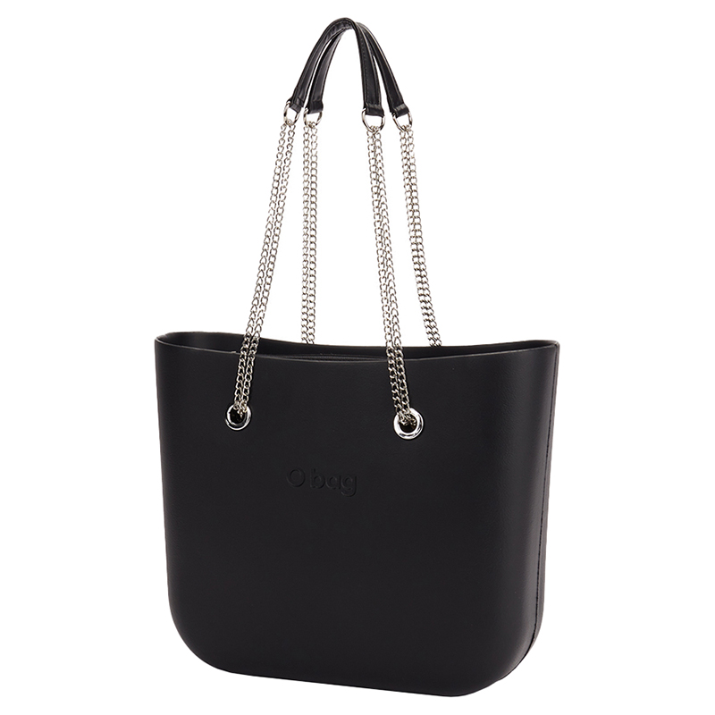 O Bag - Classic with Long Double Chain Handles Handbag - Black