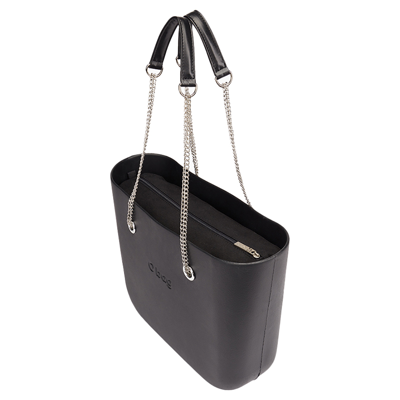 O Bag - Classic with Long Double Chain Handles Handbag - Black