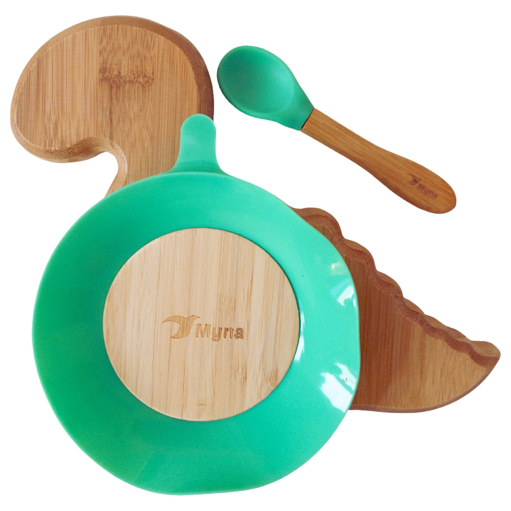 Myna Box Dinosaur Bamboo Plate - Green