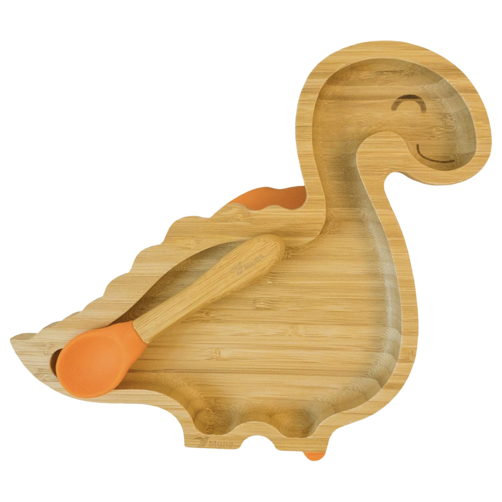 Myna Box Dinosaur Bamboo Plate - Orange