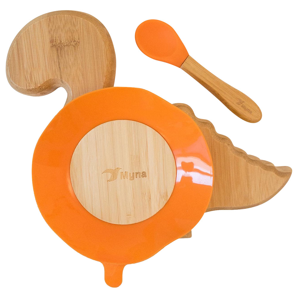 Myna Box Dinosaur Bamboo Plate - Orange