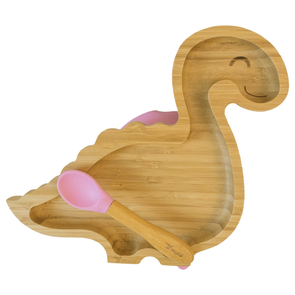 Myna Box Dinosaur Bamboo Plate - Pink