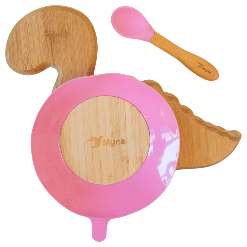 Myna Box Dinosaur Bamboo Plate - Pink
