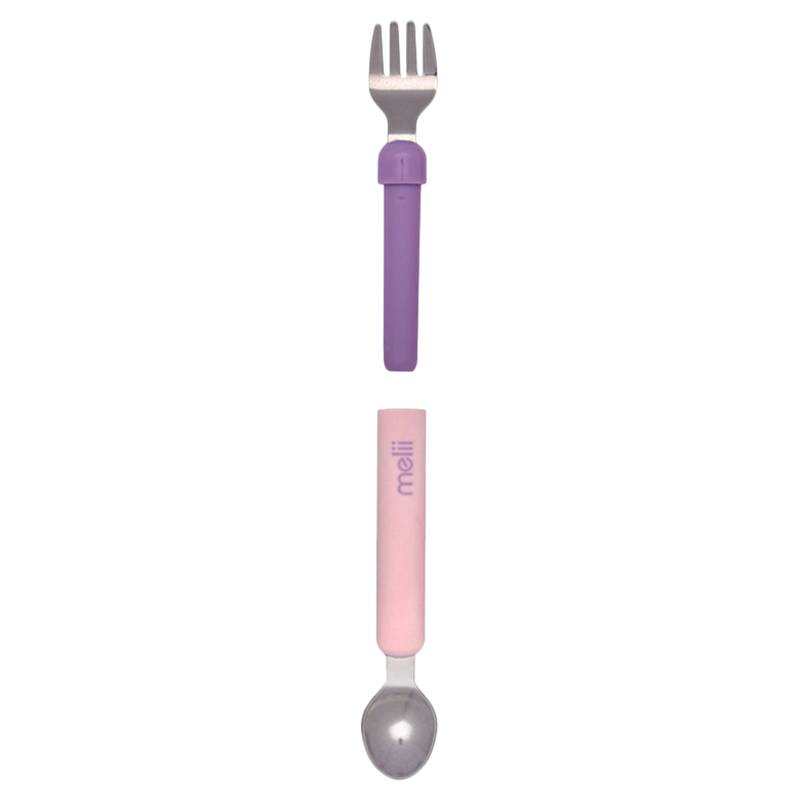 Melii Detachable Spoon & Fork with Carrying Case - Pink & Purple
