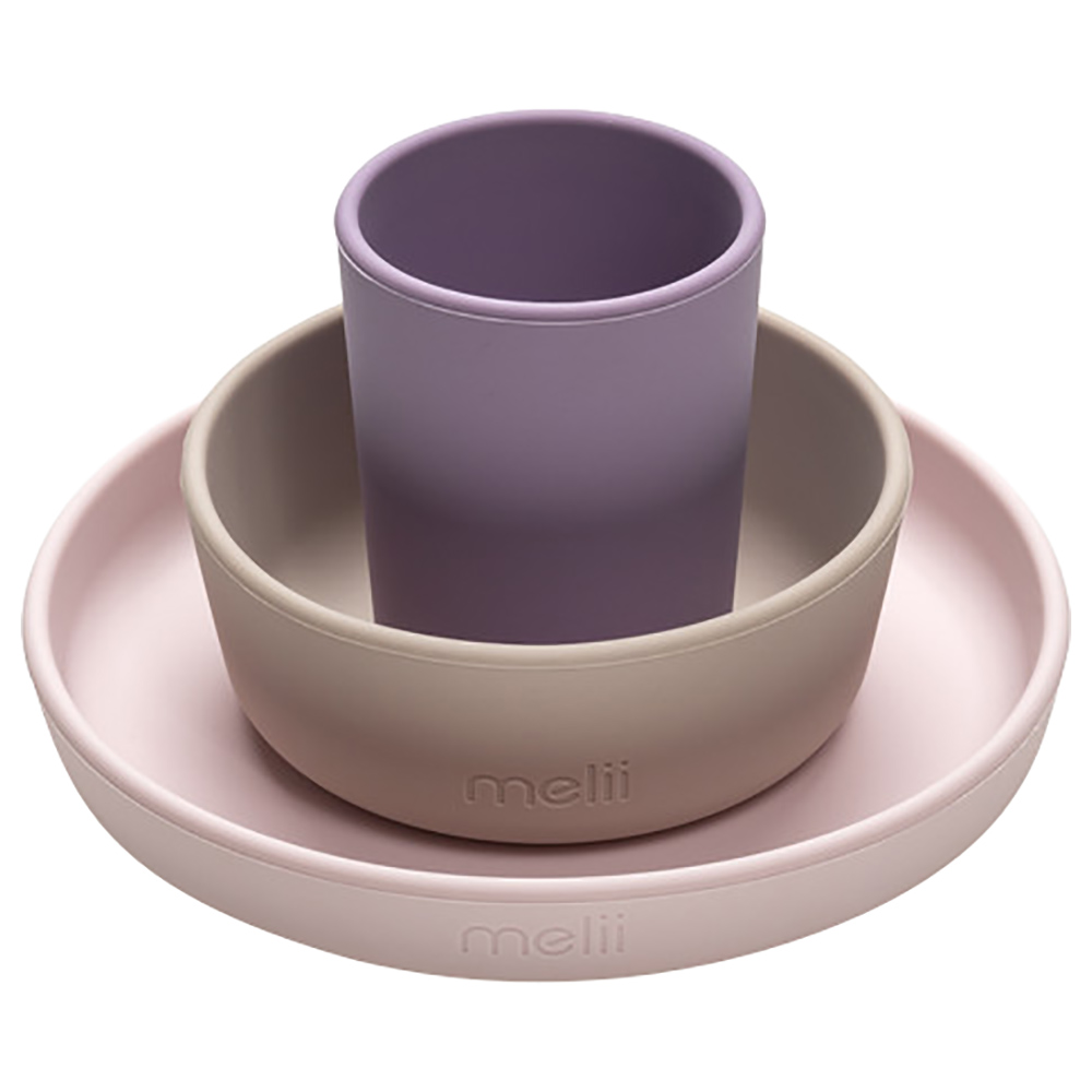 Melii - Silicone Feeding Set - 3pcs - Purple/Pink/Grey