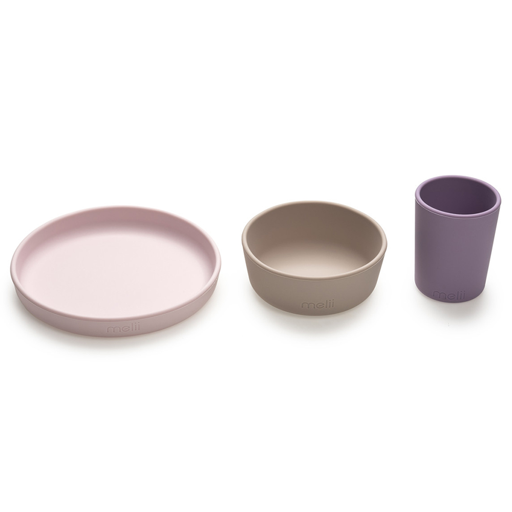 Melii - Silicone Feeding Set - 3pcs - Purple/Pink/Grey