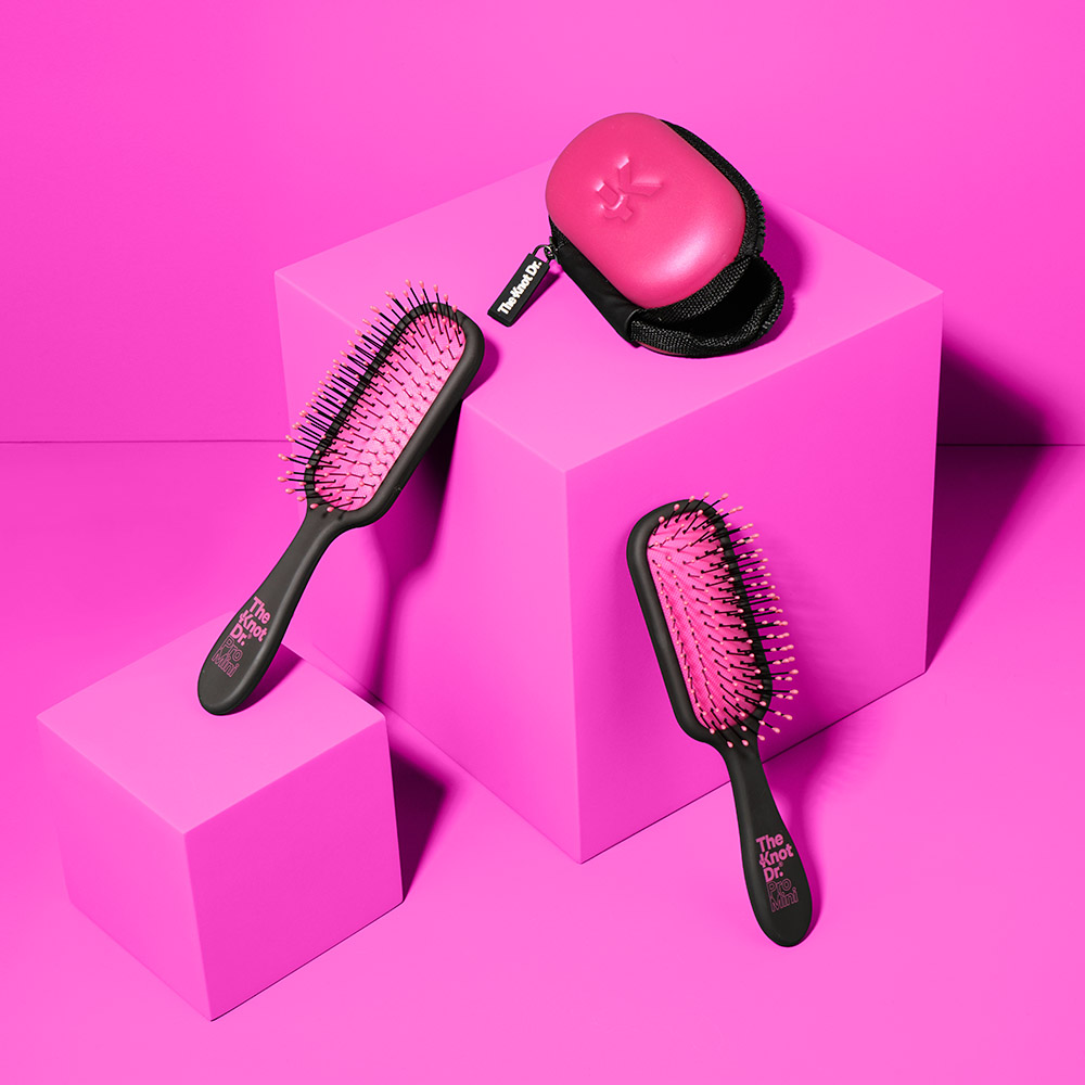 Knot Dr. - Pro Mini Hair Brush with Head Case - Fuchsia