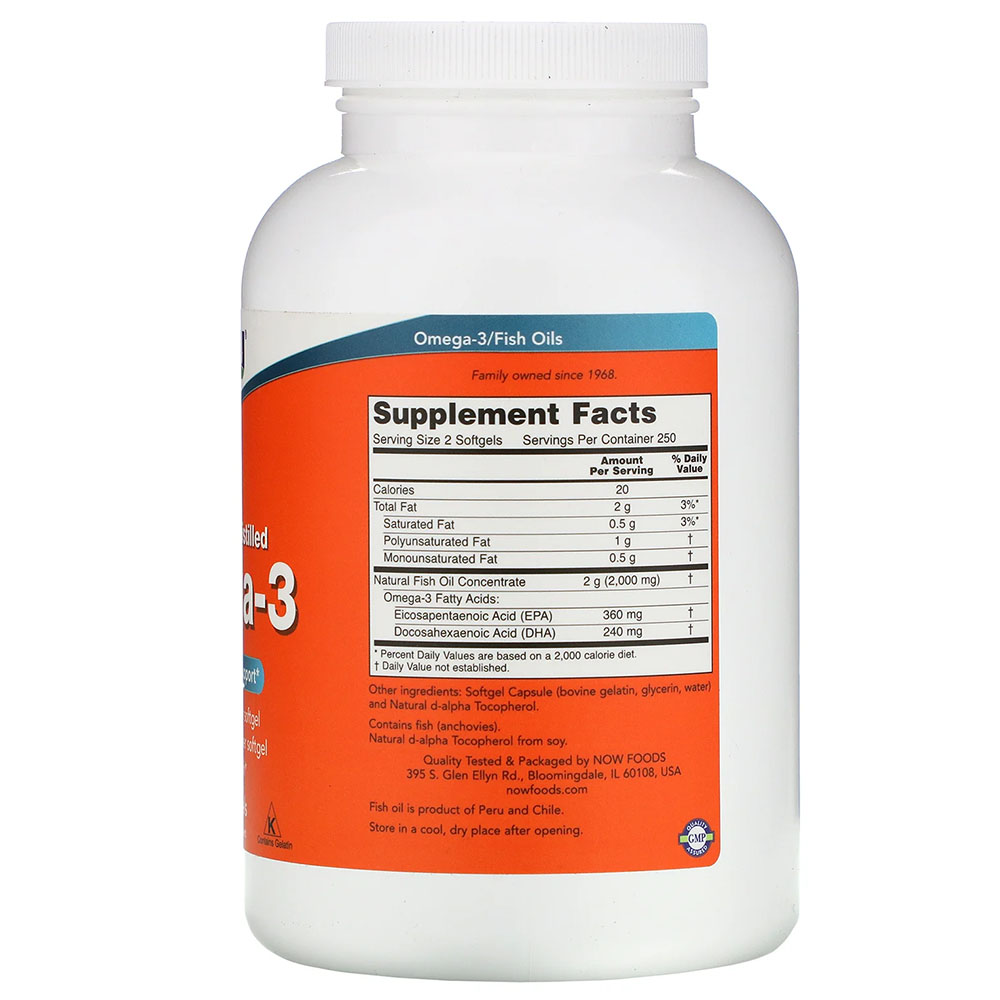 Now Foods Omega-3 1000mg Molecularly Distilled 500 Softgels 