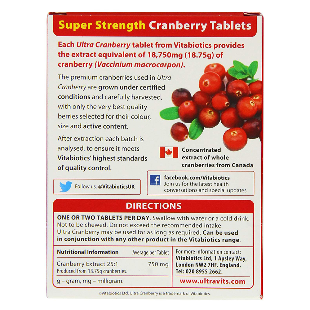 Vitabiotics - Ultra Cranberry 750mg 30 Tablets