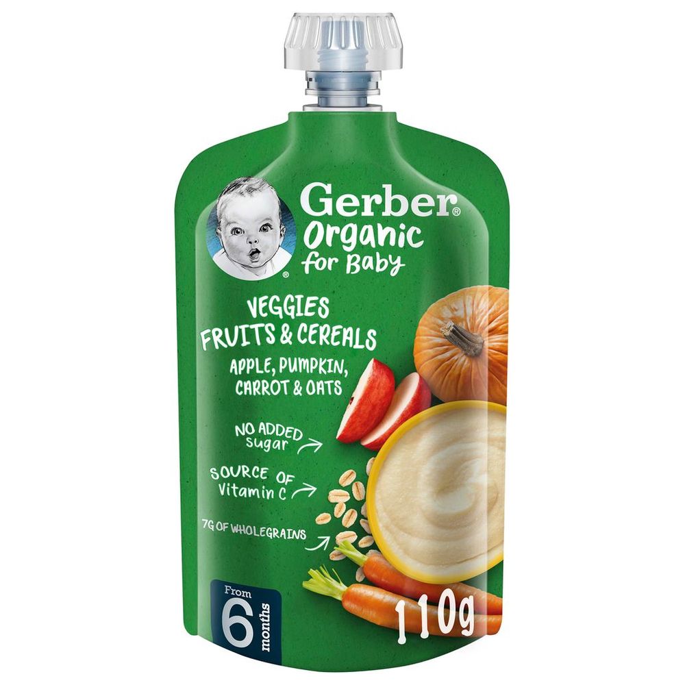 Gerber - Organic Fruits & Cereals Apple, Pumpkin, Carrot & Oats 110g