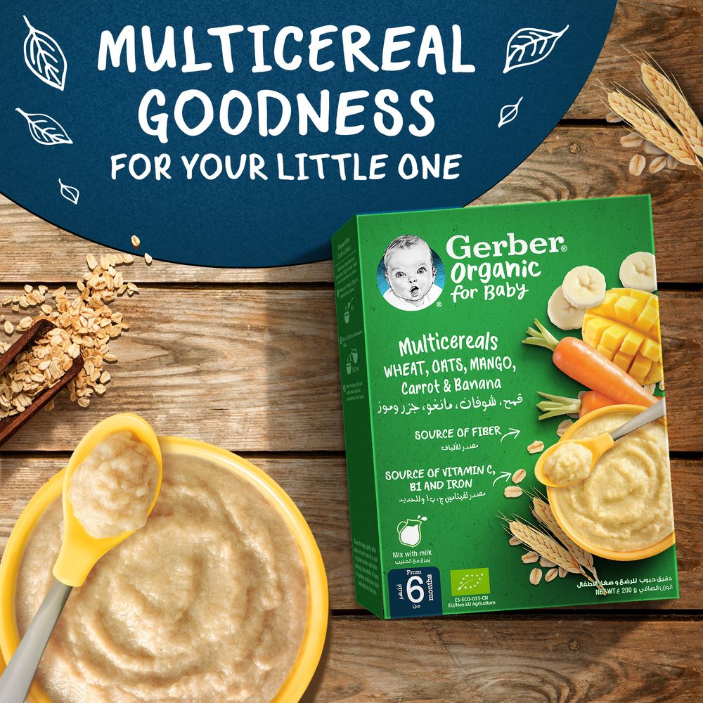 Gerber - Organic Cereal 200g - Wheat, Oats, Mango, Carrot & Banana