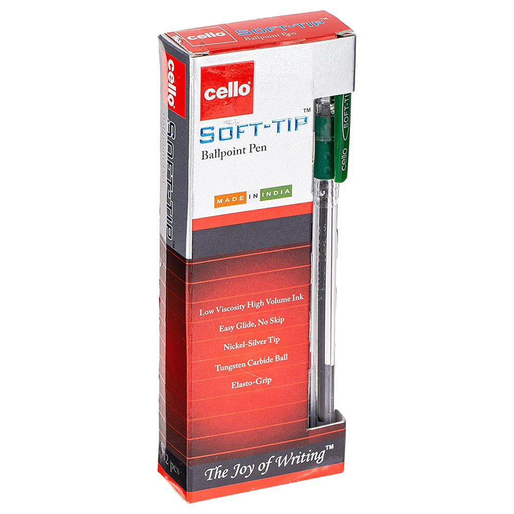 Cello - Soft Tip Green Ball Pen 0.7mm - 12pcs