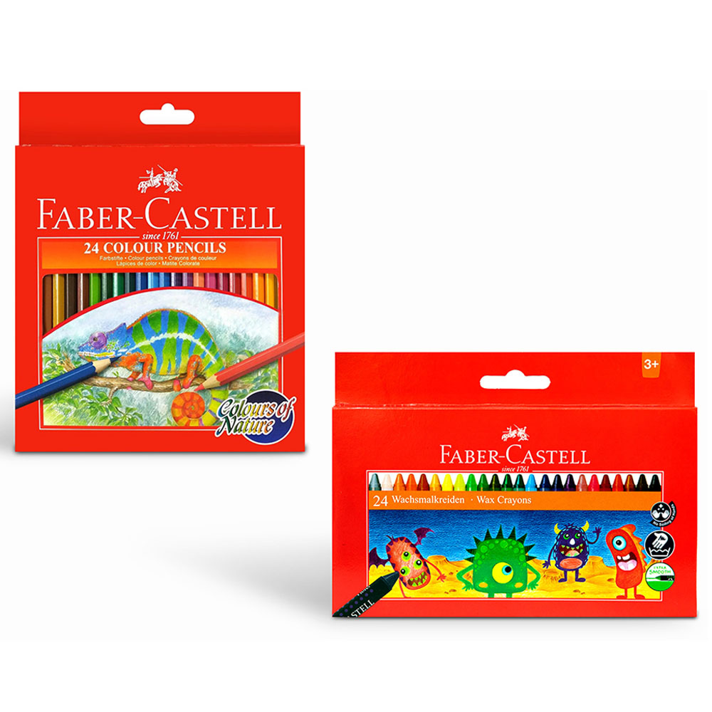 Faber-Castell - Colour Pencils 24pcs with Washable Wax Crayons 24pcs