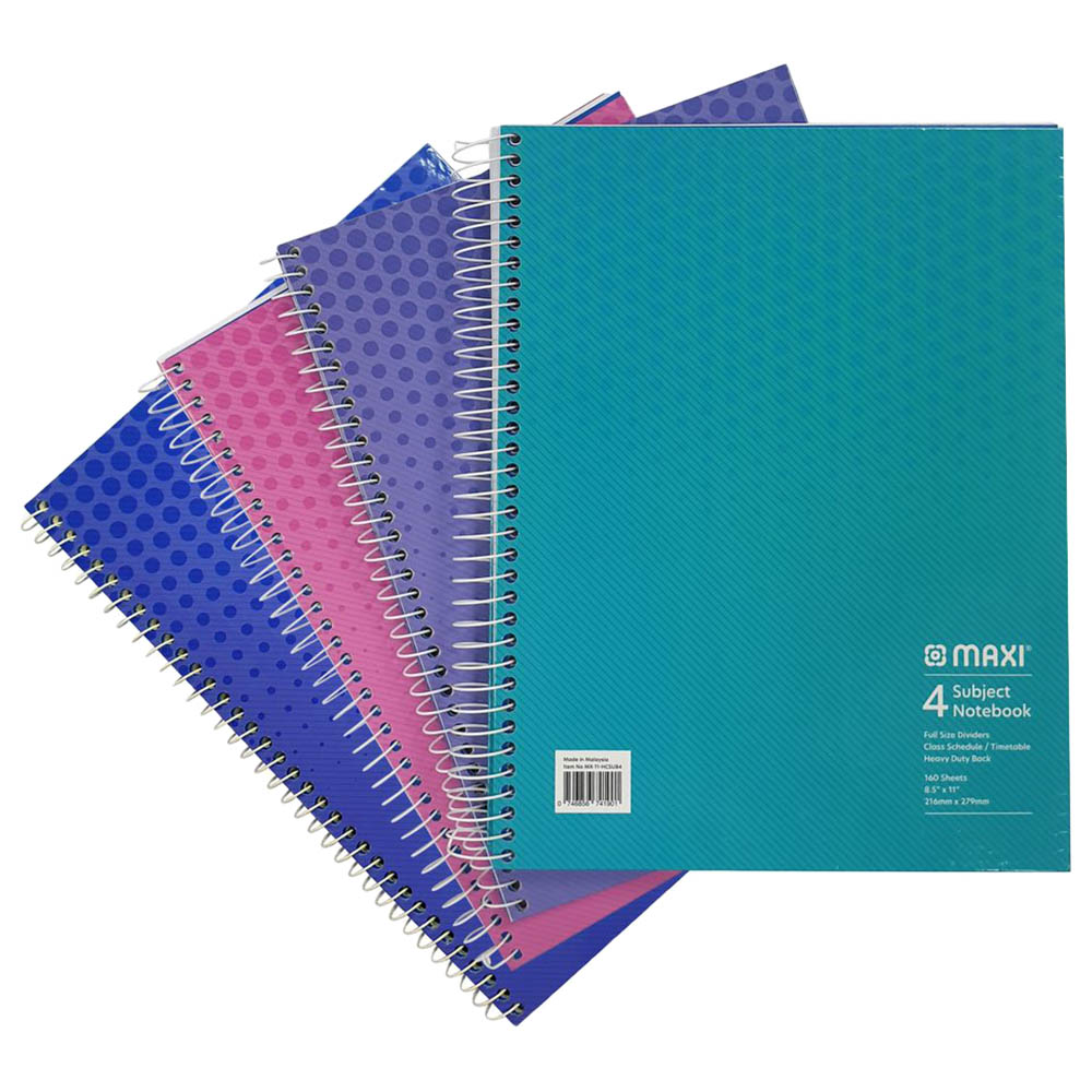 Maxi - Spiral Hardcover 4 Subject Notebook - 11x8.5 inch - Assorted 1pc