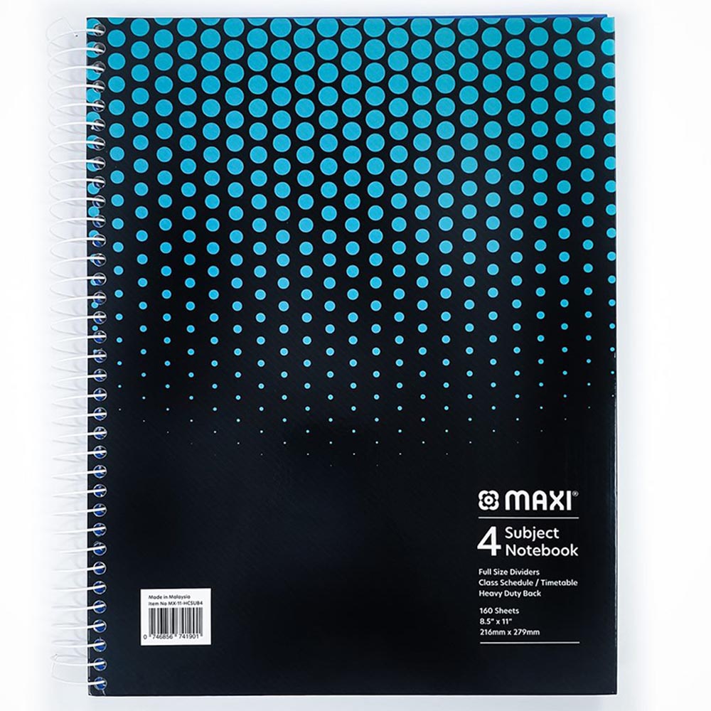 Maxi - Spiral Hardcover 4 Subject Notebook - 11x8.5 inch - Assorted 1pc