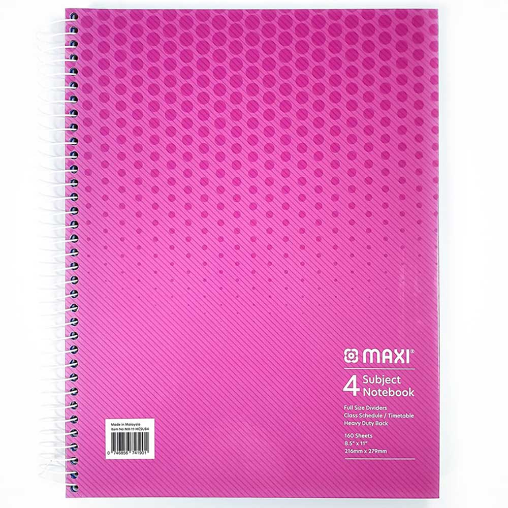 Maxi - Spiral Hardcover 4 Subject Notebook - 11x8.5 inch - Assorted 1pc