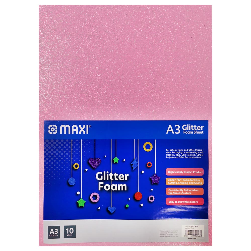 Maxi - Glitter Eva Foam 10 Sheets A3 - Pink