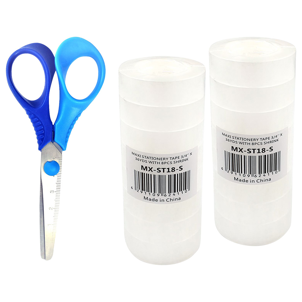 Maxi - Stationery Tape - 18mm - 16pcs & Child Safe Scissors