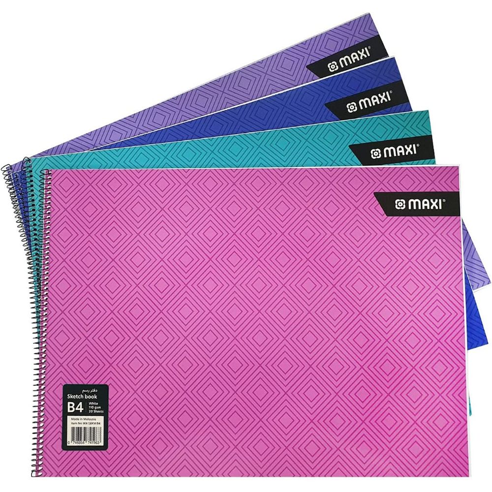 Maxi - Spiral Sketch Book White B4 110gsm 20 Sheets 1pc - Assorted