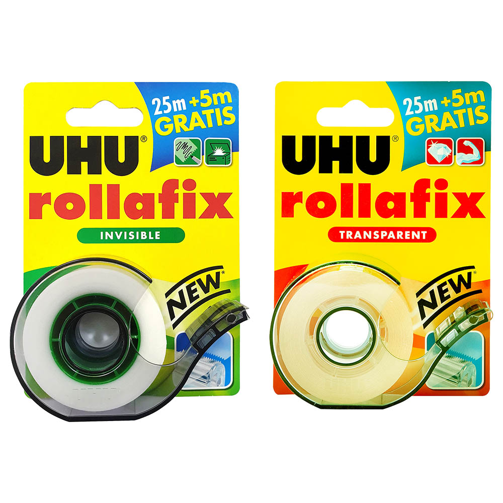 UHU - Rollafix Transparent Tape + Invisible Tape 25m+5m