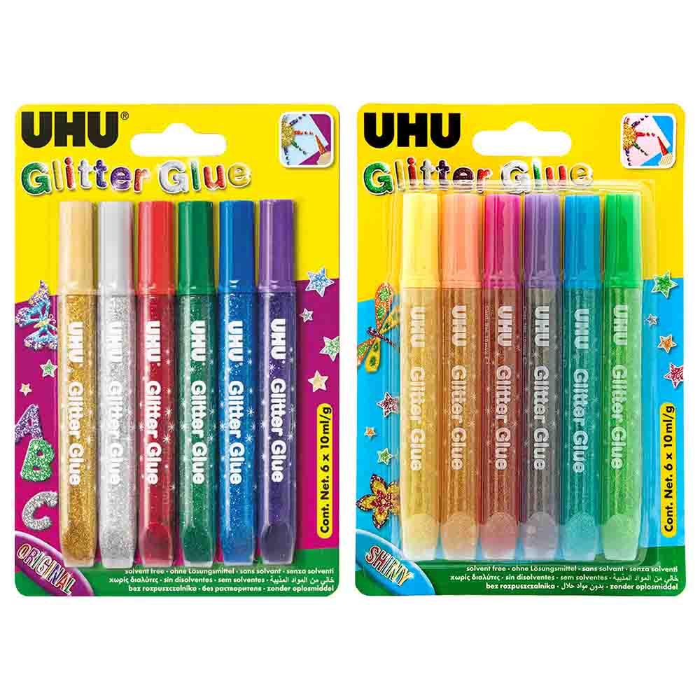 UHU - Glitter Glue Original 6x10ml + Shiny 6x10ml