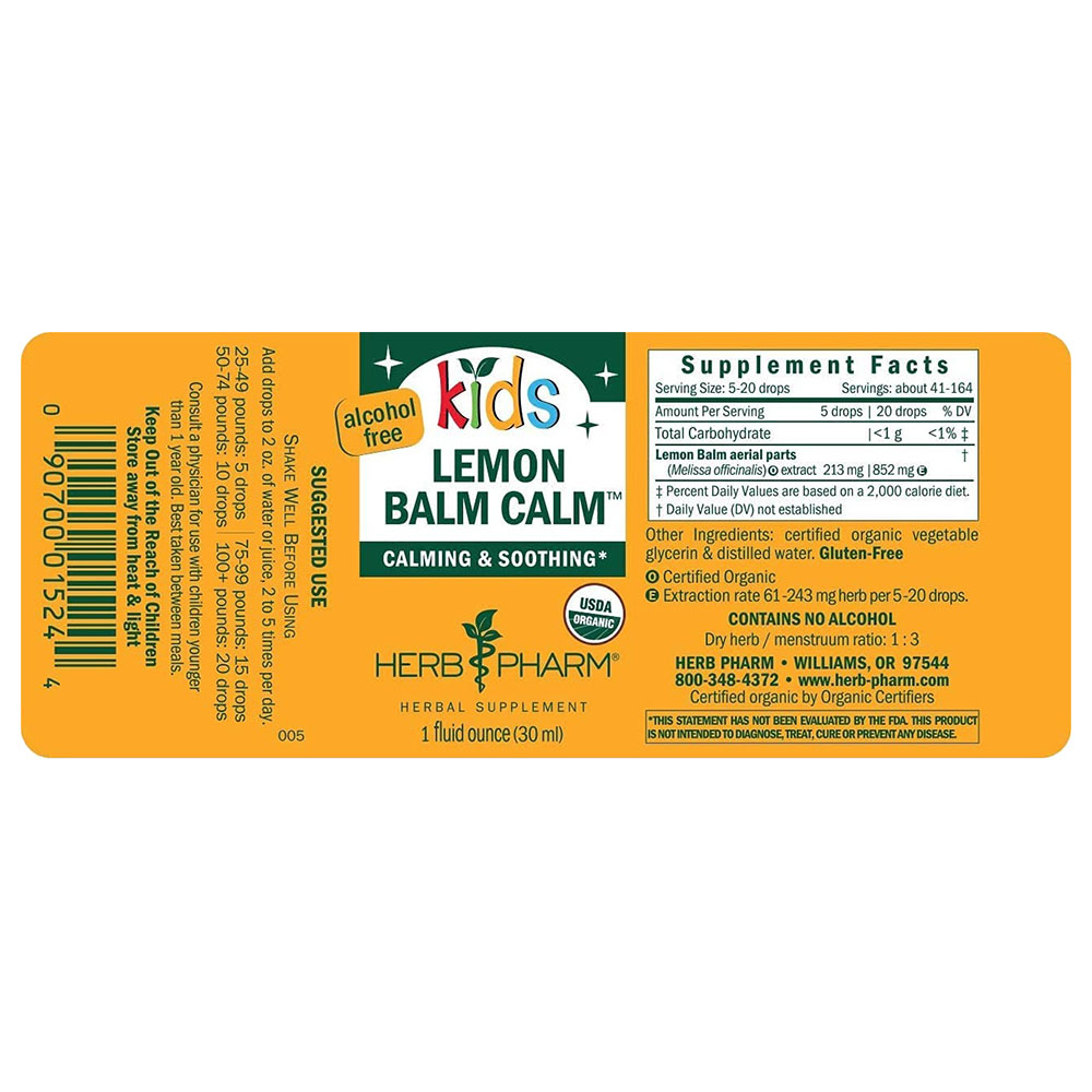 Herb Pharm - Kids Lemon Balm Calm Glycerite - 30ml