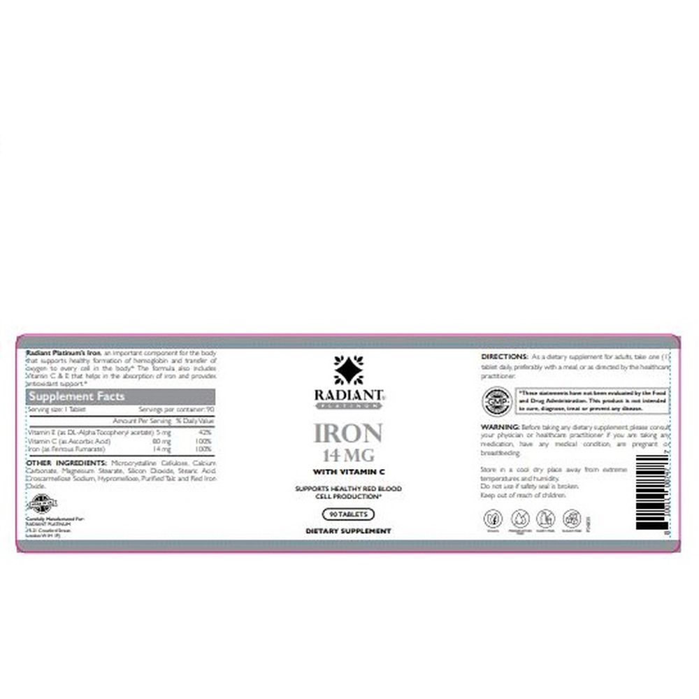Radiant Platinum - Iron 14Mg with Vitamin C 90 Tablets