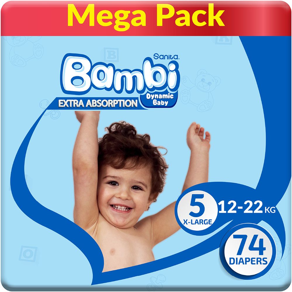 Sanita Bambi Baby Diapers Mega, X-Large,13-25KG,74Count