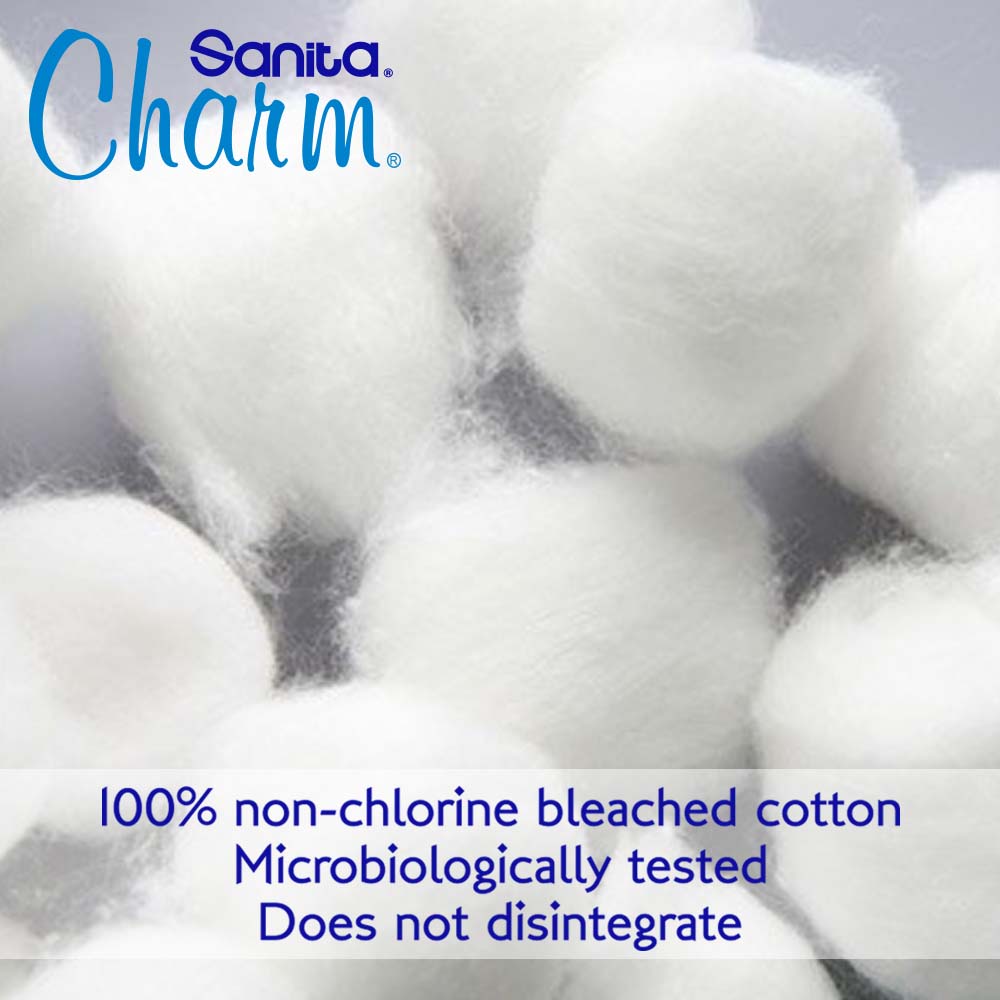 Sanita Charm 100% Cotton Balls 100 White Balls