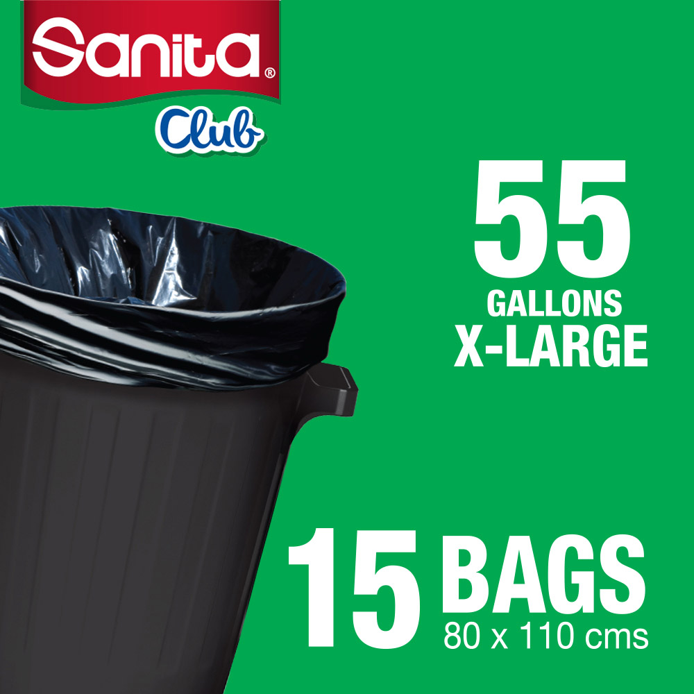 Sanita Club - Garbage Bags 55 Gallons X-Large 15 Bags